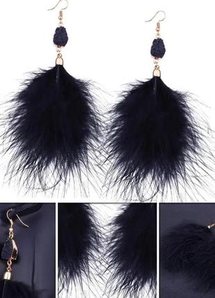 Серьги перьев черные роскошные вечерние украшения праздничные легкие, удобные