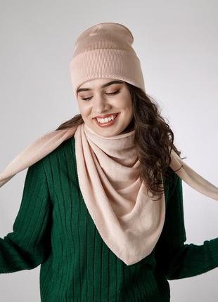 Набор комплект шапка и бактус шарф-платок, пудра2 фото
