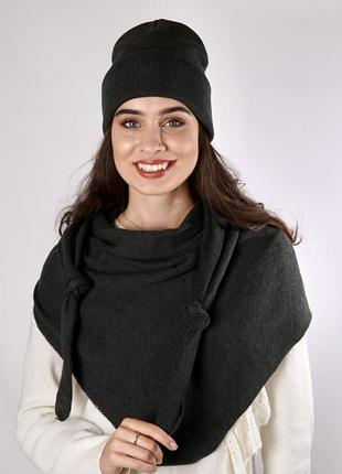 Набор комплект шапка и шарф-бактус платок, темно-серый2 фото