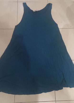 Свободное платье туника для беременных разлетайка без рукавов синий бутылочный цвет2 фото