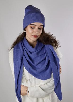 Комплект набір шапка і шарф-платок бактус, лазурний