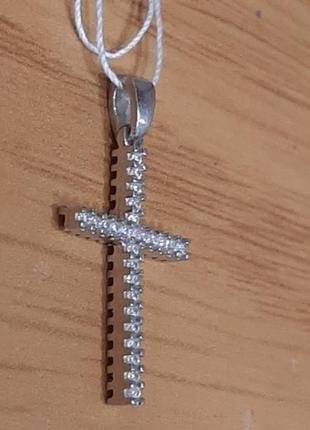 Крестик серебряный с камушками двусторонний.2 фото