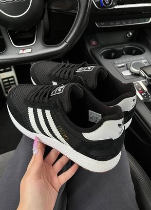 Женские кроссовки adidas originals iniki fleece termo black white stripes gum3 фото