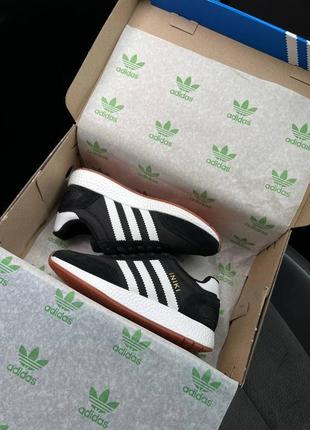 Женские кроссовки adidas originals iniki fleece termo black white stripes gum7 фото