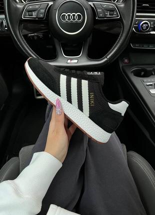 Женские кроссовки adidas originals iniki fleece termo black white stripes gum4 фото