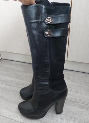 Кожаные сапоги зимние