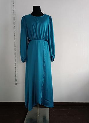 Платье атласное длинное юбка на запах shein 40/42, l