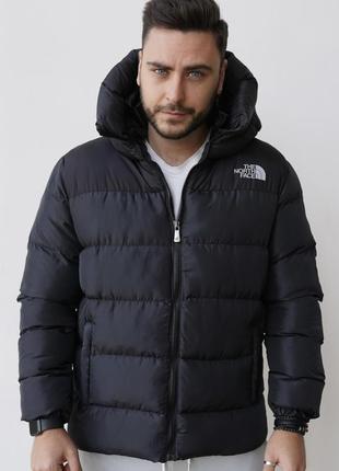 Куртка пуховик с капюшоном не продуваемая тнф tnf 700 the north face чёрная s