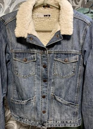 Шерпа, утепленная джинсовая куртка topshop