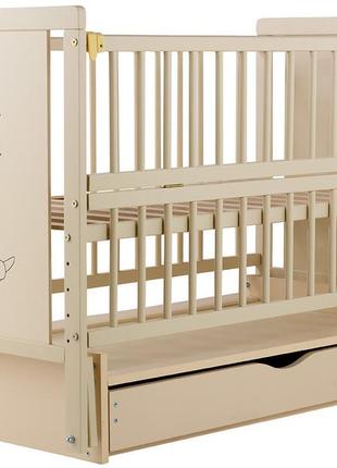 Кровать babyroom медвежонок m-03 маятник, ящик, откидной бок бук слоновая кость