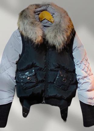 Зимняя куртка и жилетка набор пух перо натуральный мех песец2 фото