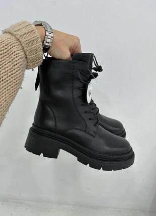 Кожаные ботинки сапоги ботфорты чулки массивные на высокой платформе мартинсы со шнуровкой на каблуке высокие шерстяные на шерсти зимние zara3 фото