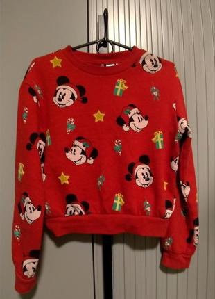 Новогодний теплый свитшот котики маус mickey mouse disney h&amp;m1 фото