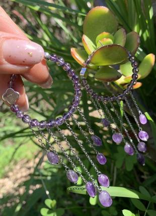 Серьги - кольца с натуральным аметистом "лиловые сны"