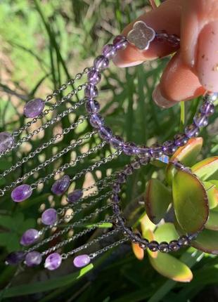 Серьги - кольца с натуральным аметистом "лиловые сны"3 фото