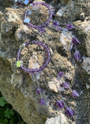 Серьги - кольца с натуральным аметистом "лиловые сны"5 фото