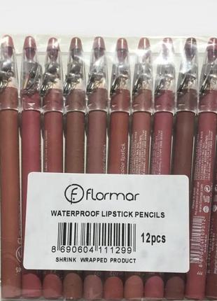 Набір нюдових олівців для губ flormar зі стругачкою waterproof listick pencils 12 шт.3 фото