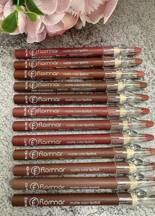 Набір нюдових олівців для губ flormar зі стругачкою waterproof listick pencils 12 шт.