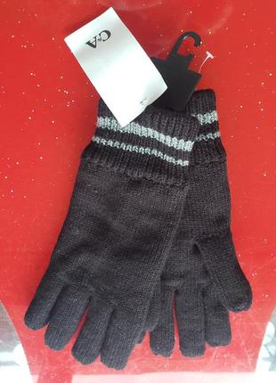 C&a мужские теплые зимние перчатки черные вязаные на флисовой подкладке l новые