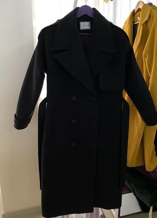 Зимнее демисезонное кашемировое пальто тренч черное классическое миди из шерсти в стиле zara h&amp;m mango massimo dutti5 фото