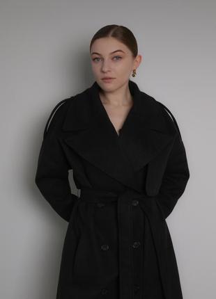 Зимнее демисезонное кашемировое пальто тренч черное классическое миди из шерсти в стиле zara h&amp;m mango massimo dutti1 фото