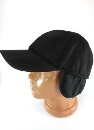 Кепка-бейсболка черная мужская зимняя кепка из плащевки с ушами на флисе кепки осенние