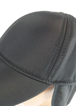 Кепка-бейсболка черная мужская зимняя кепка из плащевки с ушами на флисе кепки осенние2 фото