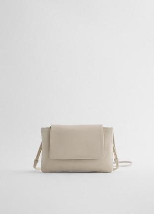 Сумка zara бежева шкіряна/натуральна шкіра через плече