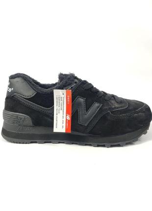 New balance 574 black winter (черные) с мехом зима8 фото