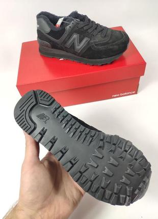 New balance 574 black winter (черные) с мехом зима4 фото