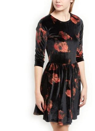 Велюровое платье р.xs/s new look стрейч бархат, цветочный принт