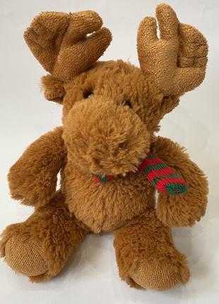 Новогодняя мягкая игрушка плюшевый олень с шарфиком2 фото