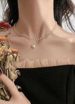 Подвеска с жемчужинами в двух цветах