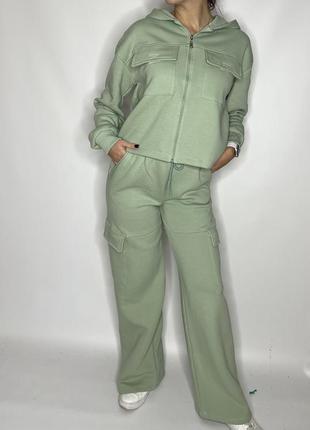 Жіночий теплий костюм на флісі оливковий s4 фото