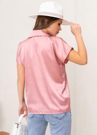 Розовая классическая блуза из шелка3 фото