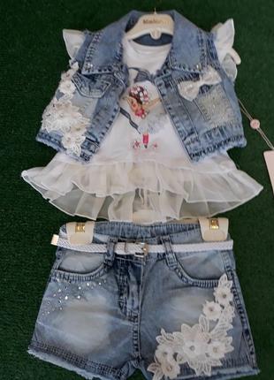 Джинсовый костюм тройка для маленьких принцесс
