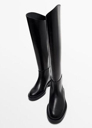 Трендовые черные кожаные высокие сапоги ботинки в жокейском стиле massimo dutti1 фото