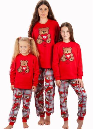 Качественная теплая пижама с начесом, family look, фемили лук 98-164р и для взрослых, домашний костюм, фотосессия1 фото