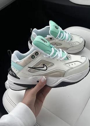 Женские кожаные кроссовки nike m2k tekno (monarch) / кроссовки жеncиное белые кожаные найно-белые с бирюзой8 фото