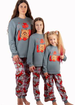 Якісна тепла піжама з начосом, family look, фемілі лук 98-164р і для дорослих, домашній костюм, фотосесія