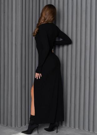 Шикарное черное платье с разрезом длинное платье с вырезом трикотажное платье миди платье макси платье в рубчик2 фото