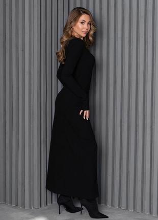 Шикарное черное платье с разрезом длинное платье с вырезом трикотажное платье миди платье макси платье в рубчик3 фото