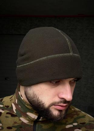Мужская шапка флисовая хаки зимняя всу тактическая военная (b)