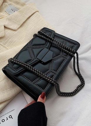 Тренд сумка чорна каркасна з цепком сумочка на плече кросс-боді нова стильна штучна шкіра якісна