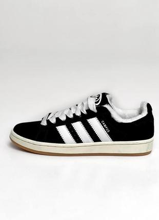 Жіночі зимові кросівки adidas campus чорні з білим замшеві адидас кампус на хутрі (bon)