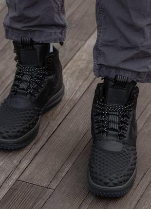 Мужские зимние кроссовки nike lunar force 17 duckboot черные кожаные до -21*с с мехом найк лунар (bon)7 фото