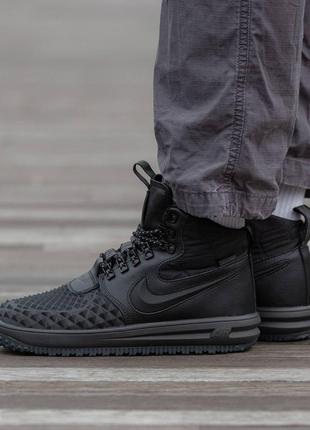 Мужские зимние кроссовки nike lunar force 17 duckboot черные кожаные до -21*с с мехом найк лунар (bon)1 фото