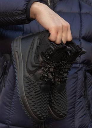 Мужские зимние кроссовки nike lunar force 17 duckboot черные кожаные до -21*с с мехом найк лунар (bon)8 фото