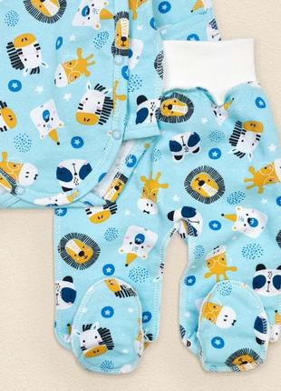 Комплект одежды для новорожденных мальчиков. боди, ползунки с наружными швами. комплект в роддом зверюшки3 фото