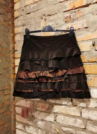 Бархатная юбка стрейч zaatxchi с рюшами бархат комбинированная коттон мини короткая миди3 фото